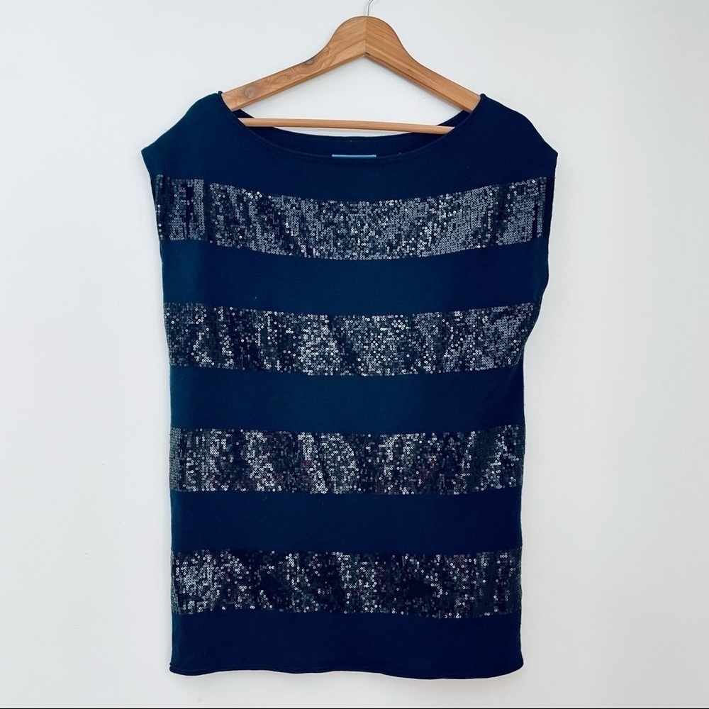 Alice + Olivia Navy Blue Black Sequin Stripe Wool Knit Tunic